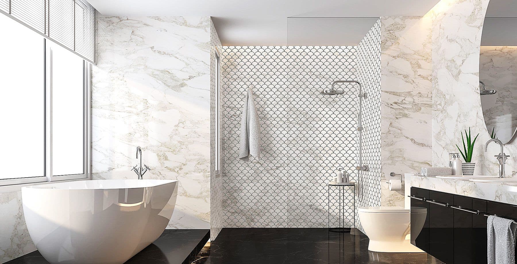 Bathroom with tub and shower
